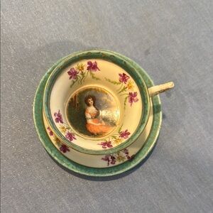 Floral Teacup and Saucer Set Germany with Portrait
